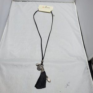 Ruff Hewn rope cord necklace with silver charms and black tassel